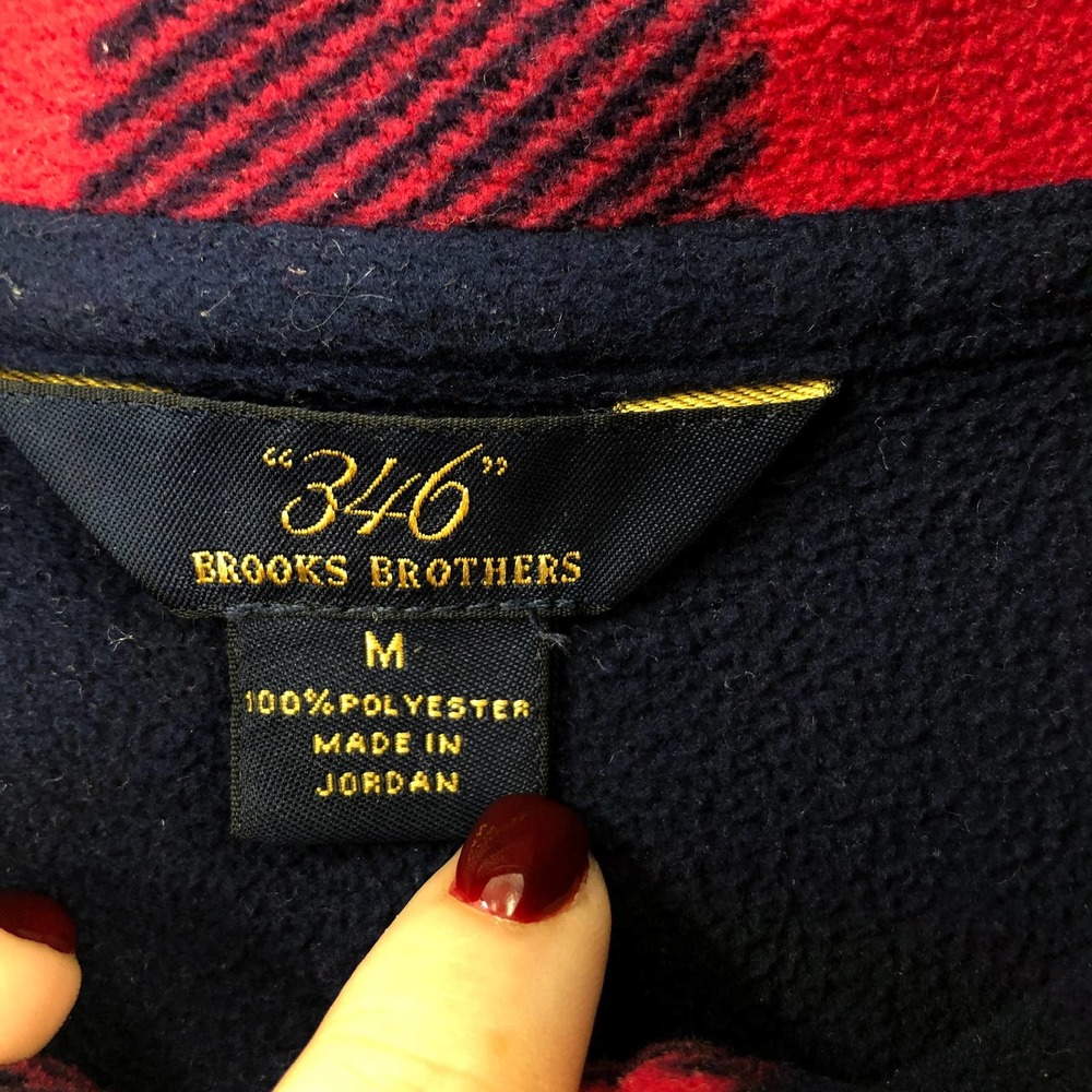 Brooks Brothers 346 Mens M Red Check Fleece 1/4 Zip Pullover Sweater Long Sleeve - Picture 2 of 4